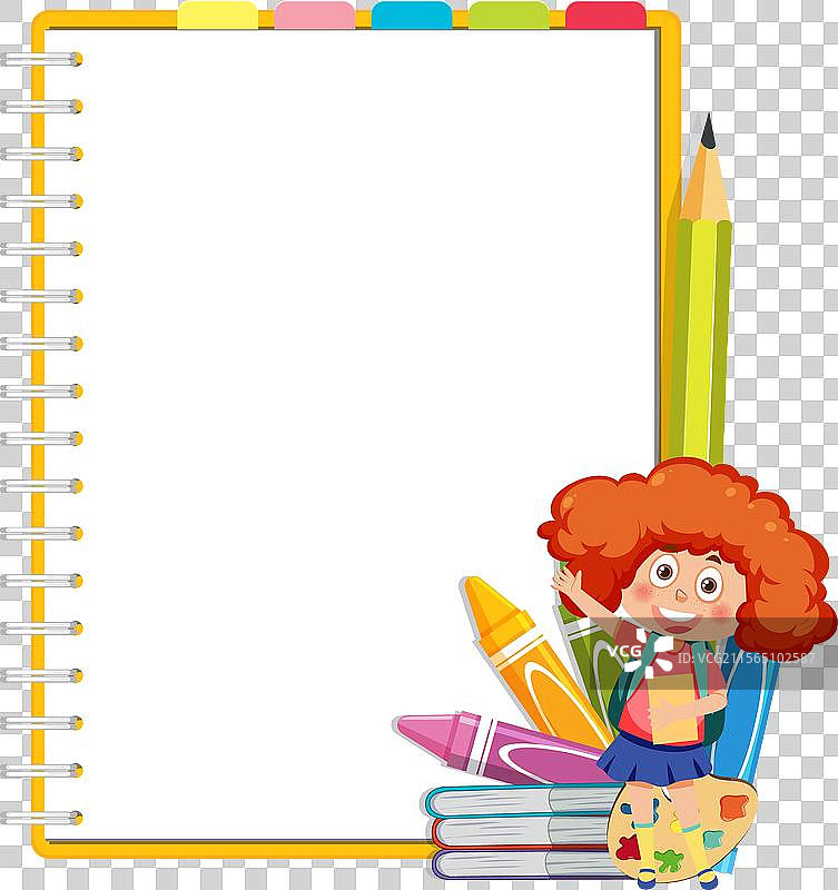 年轻女孩与艺术工具和五彩缤纷的笔记本图片素材