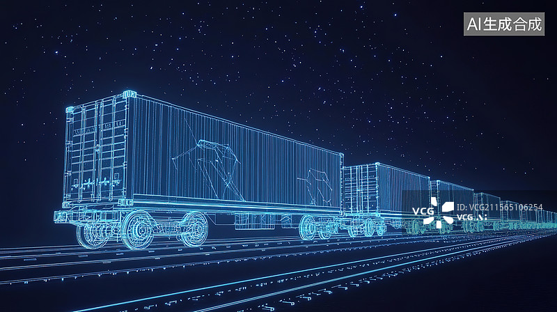 【AI数字艺术】三维科技感的货运集装箱列车、中欧班列图片素材