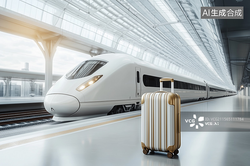 【AI数字艺术】高铁列车和行李箱图片素材