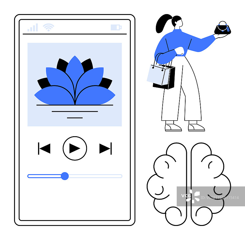 冥想应用界面，女性手持一部手机图片素材