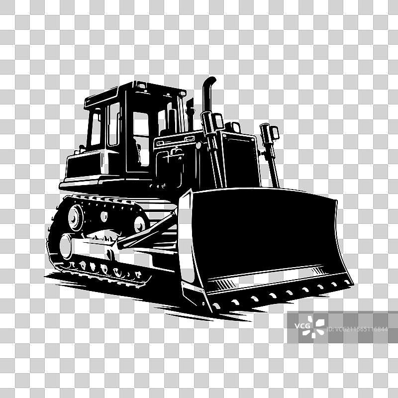 白色背景上的推土机剪影图片素材