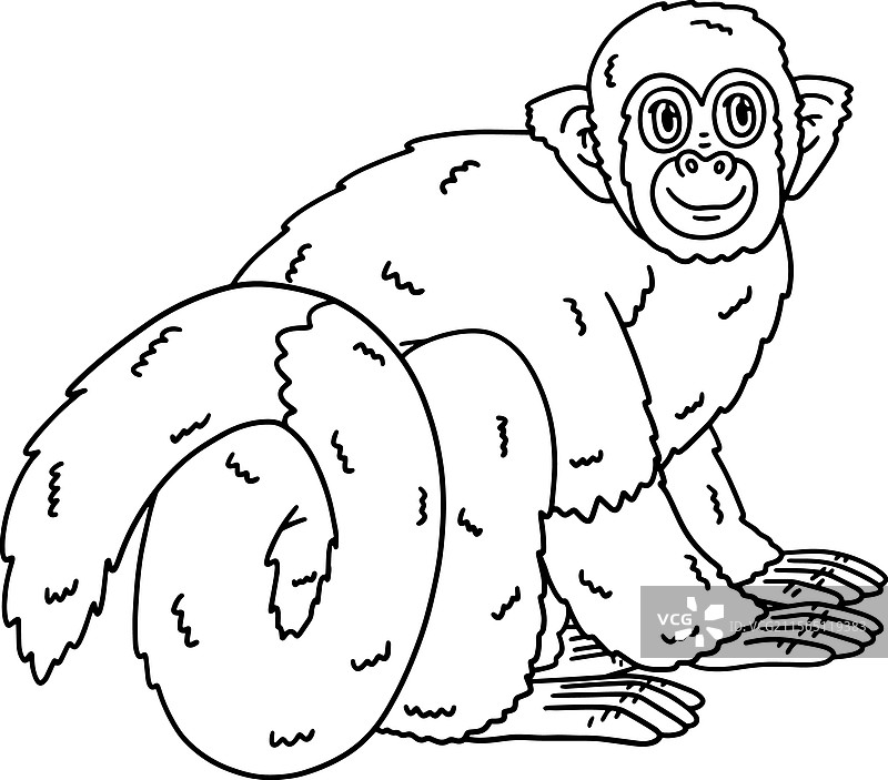 松鼠猴动物孤立的涂色页图片素材