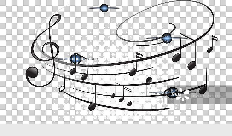 旋转的音符与高音谱号图片素材