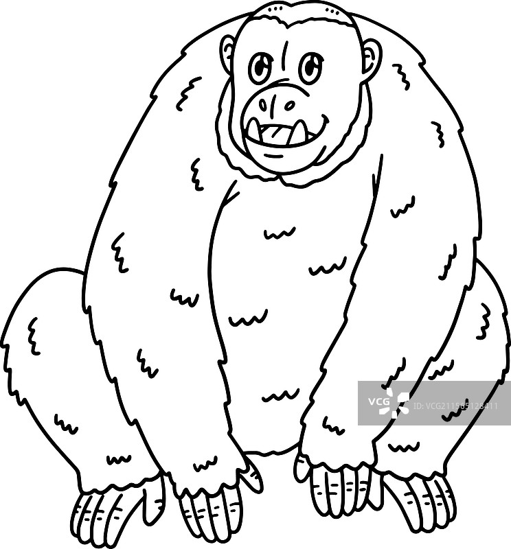 秃头乌卡里猴子动物孤立的涂色页图片素材