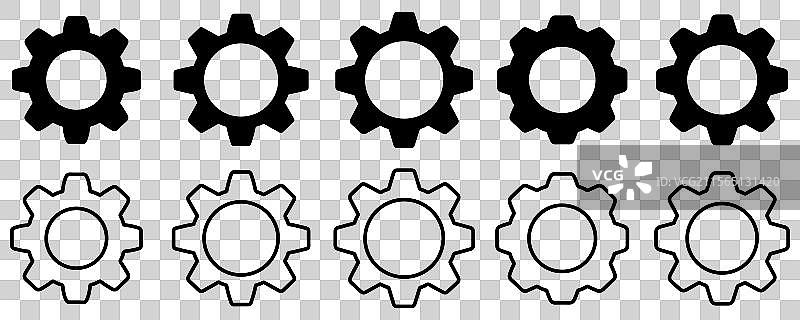齿轮图标的轮廓和剪影集合图片素材