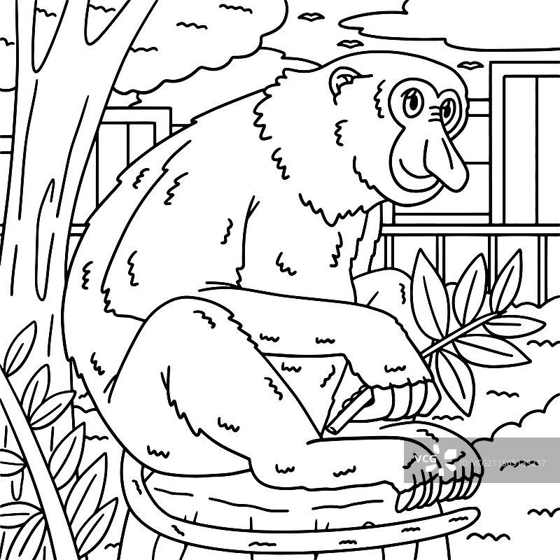 小朋友的长鼻猴动物涂色页图片素材