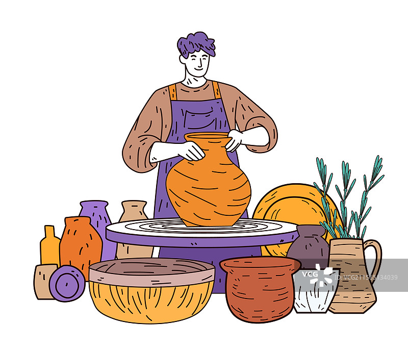 陶艺工匠制作彩色陶罐图片素材