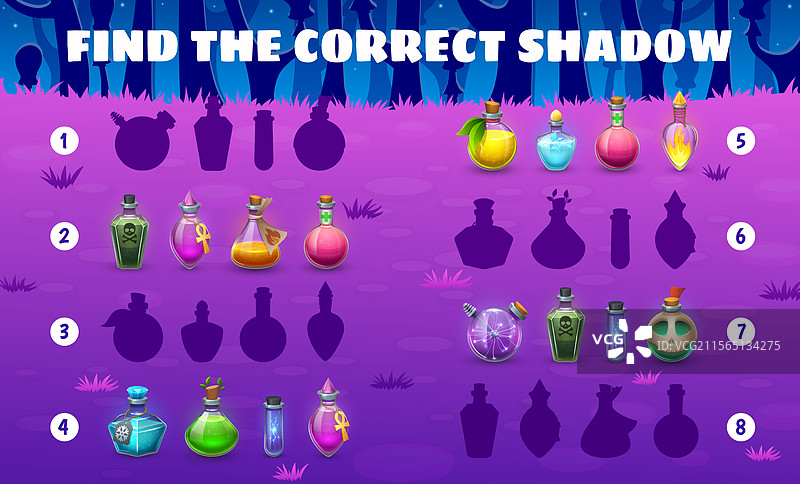 万圣节儿童游戏寻找药水瓶的影子图片素材