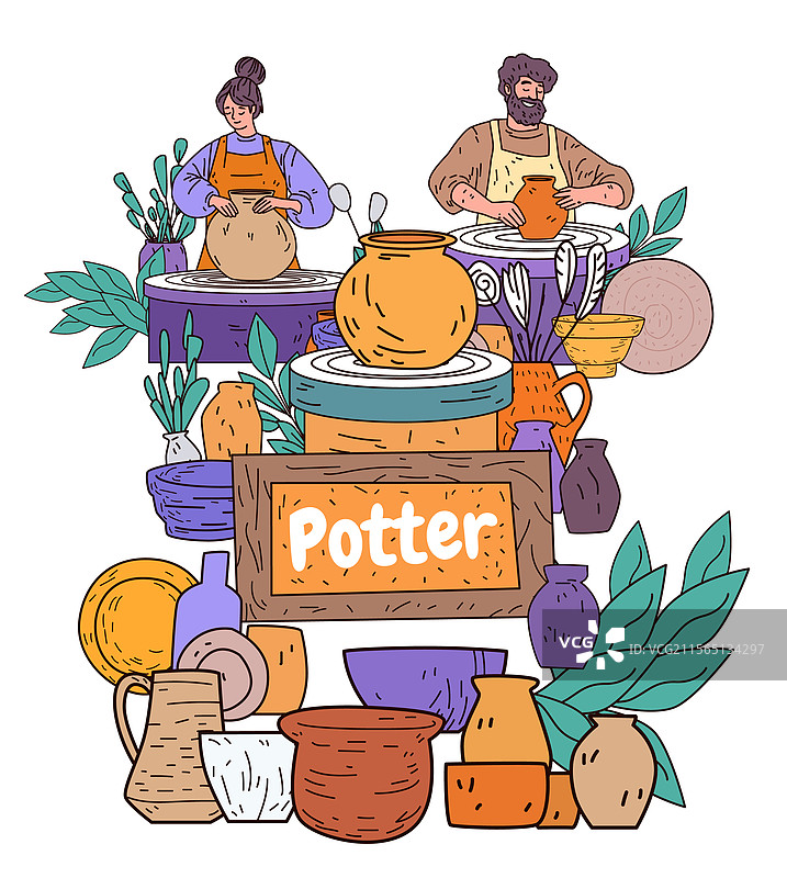 陶艺工匠正在制作陶土罐图片素材