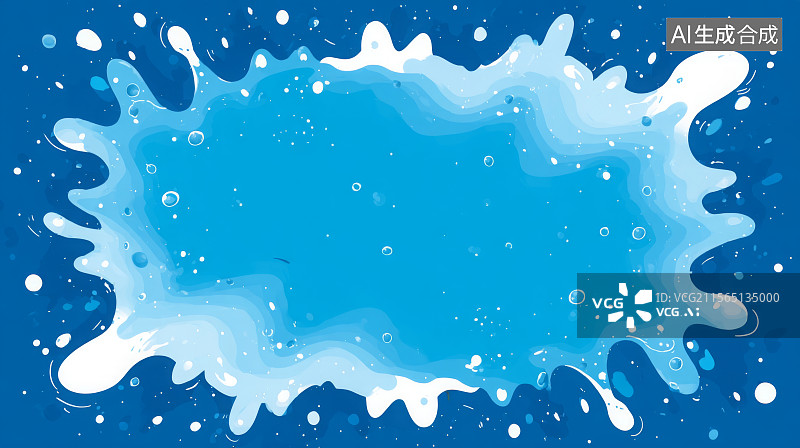 【AI数字艺术】蓝水飞溅背景矢量插图在卡通平面风格文本图片素材