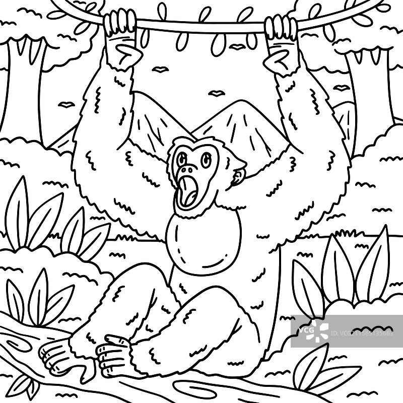 小朋友的黑猩猩动物涂色页图片素材