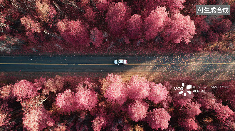 【AI数字艺术】车辆行驶在粉色花间图片素材
