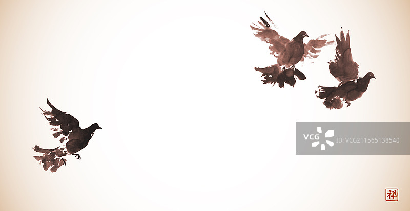 极简水墨画，包含三种棕褐色调图片素材