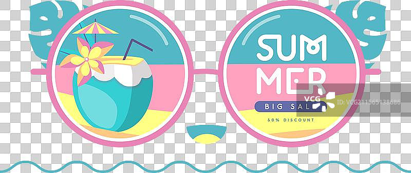 复古平面夏季大促销海报与太阳镜图片素材