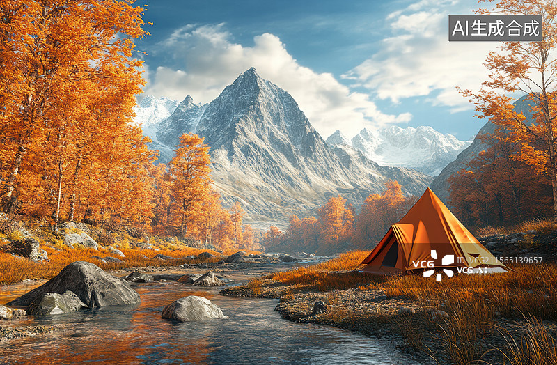 【AI数字艺术】秋日山间露营美景图片素材