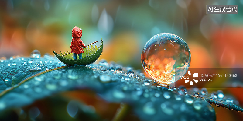 【AI数字艺术】雨中航行香蕉船小人创意摄影插图图片素材