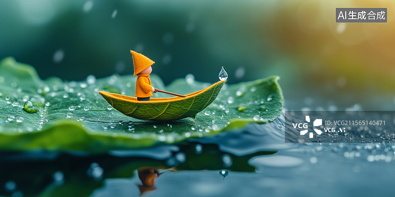 【AI数字艺术】雨中航行香蕉船小人创意摄影插图图片素材