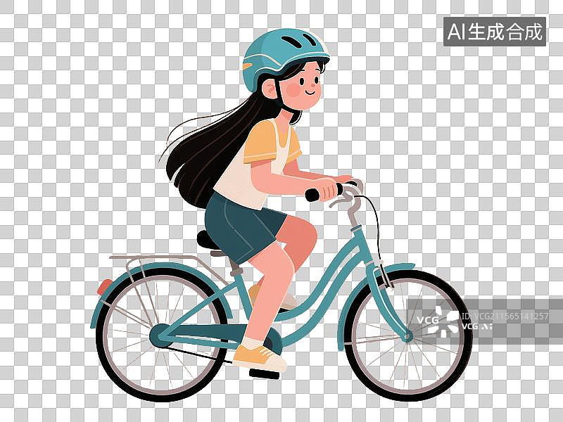 【AI数字艺术】戴头盔骑共享单车的卡通小女孩图片素材