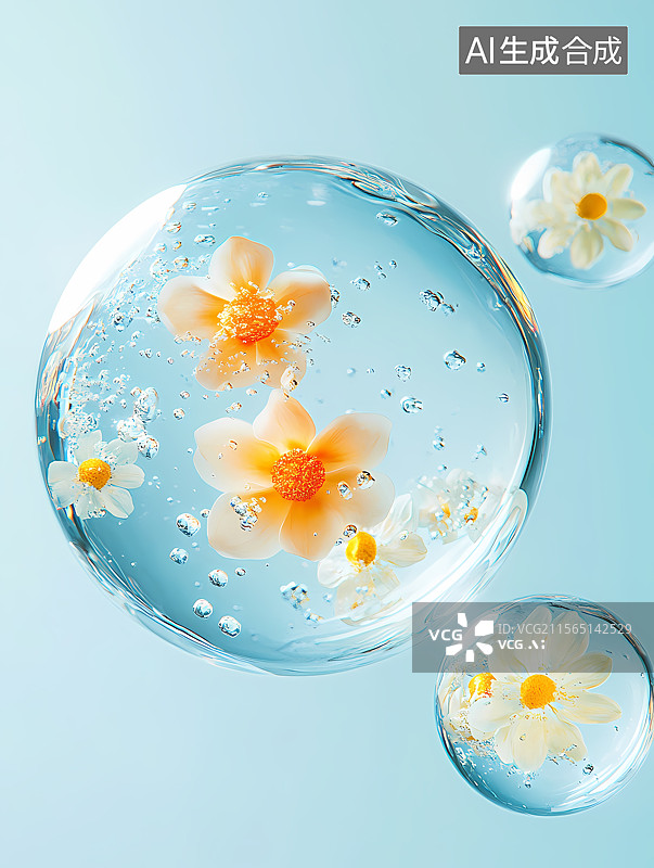【AI数字艺术】水中花朵气泡图片素材