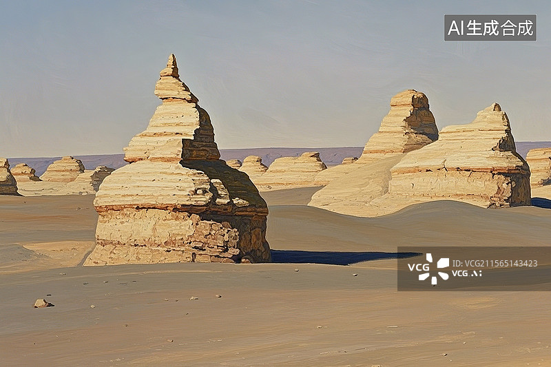 【AI数字艺术】油画风格的雅丹地貌简洁画面图片素材