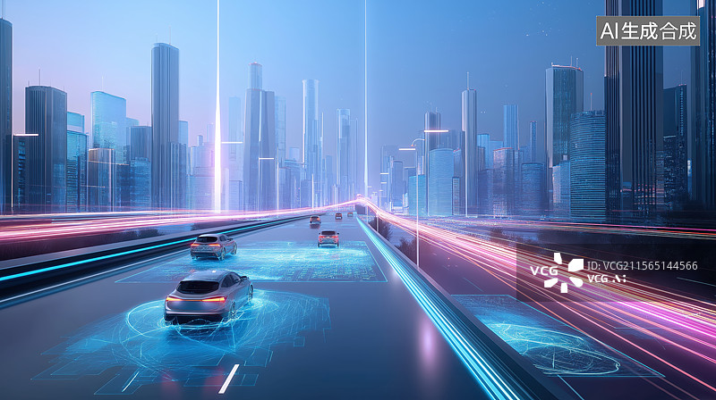 【AI数字艺术】未来城市中的自动驾驶车辆图片素材