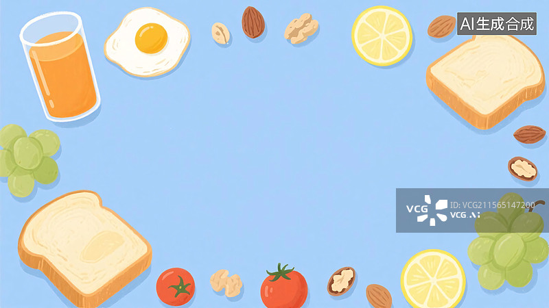 【AI数字艺术】2D卡通早餐插画背景环绕图片素材