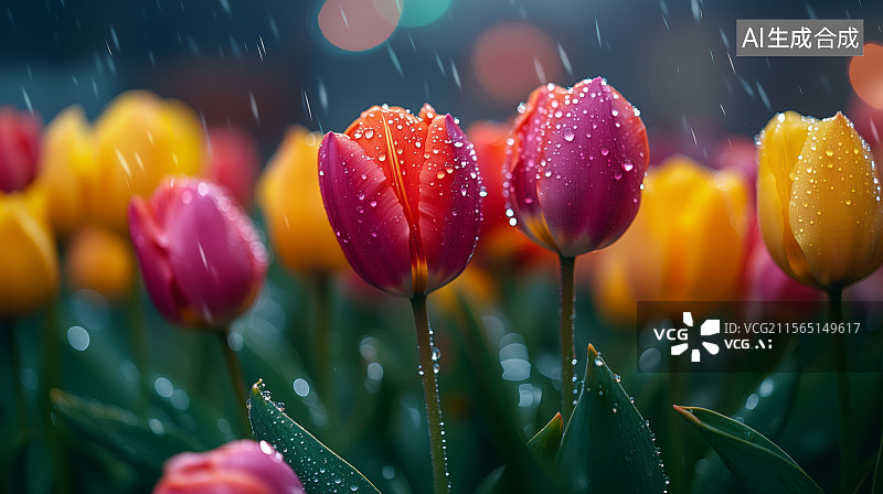 【AI数字艺术】郁金香花朵盛开图片素材