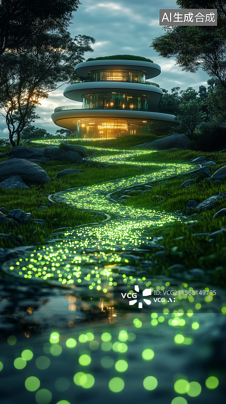 【AI数字艺术】未来主义的球形建筑与城市景观图片素材