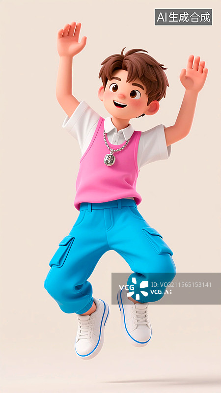【AI数字艺术】3D跳跃的夏季潮流服装时尚男孩图片素材