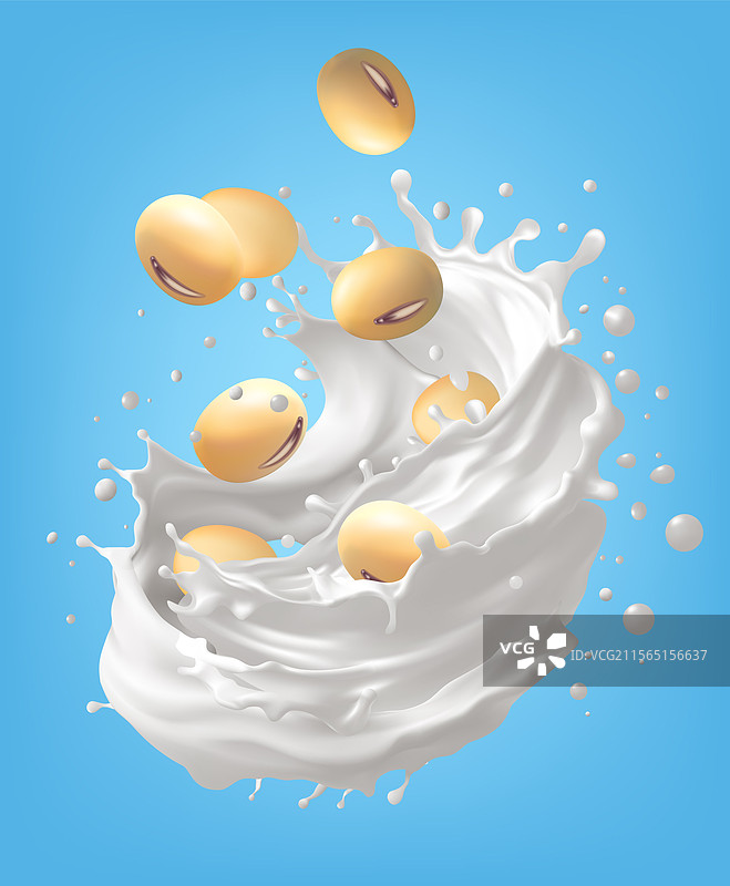 3D豆浆倾倒和溅起的场景与大豆图片素材