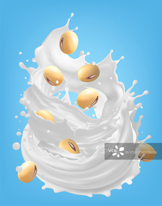 3D豆浆倾倒和溅起的场景与大豆图片素材