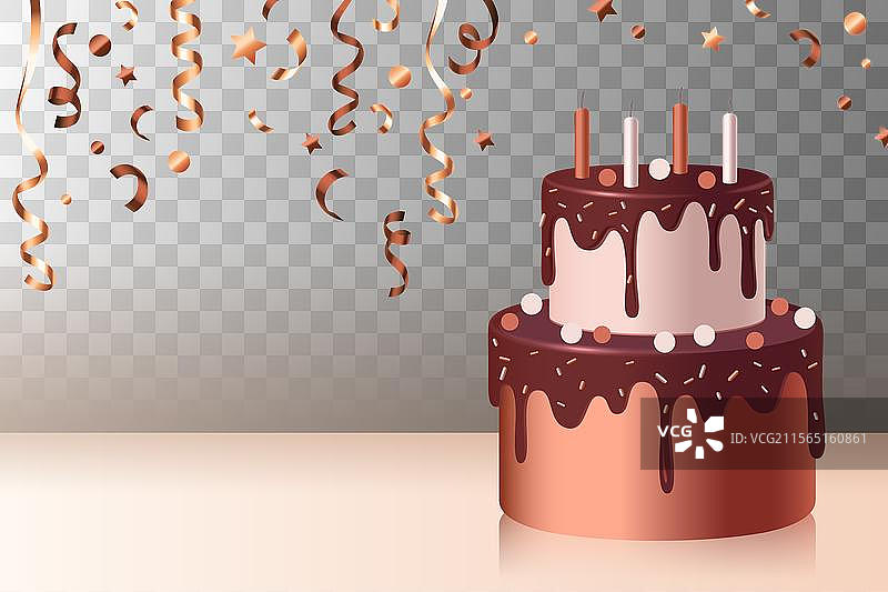 生日横幅，配有蛋糕和五彩纸屑图片素材