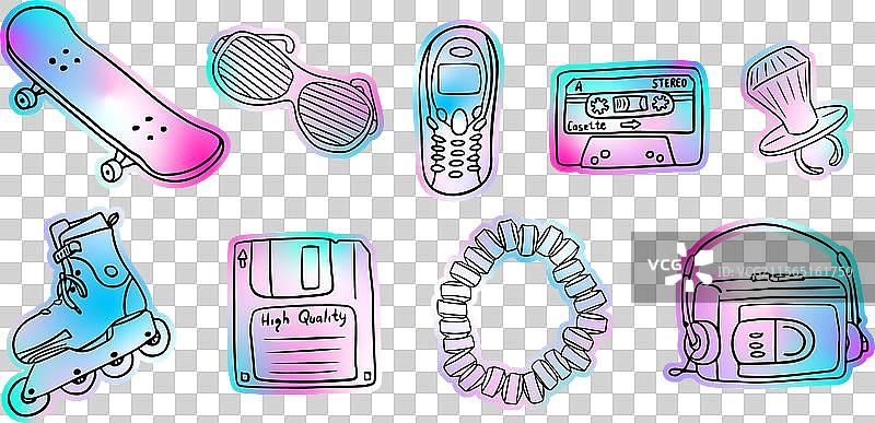 2000年代的全息复古贴纸套装图片素材