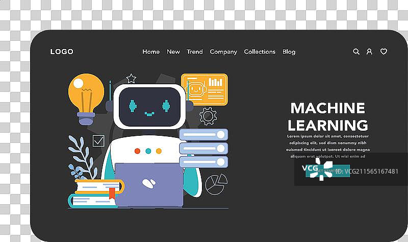 AI集成的黑暗或夜间模式网页着陆页图片素材