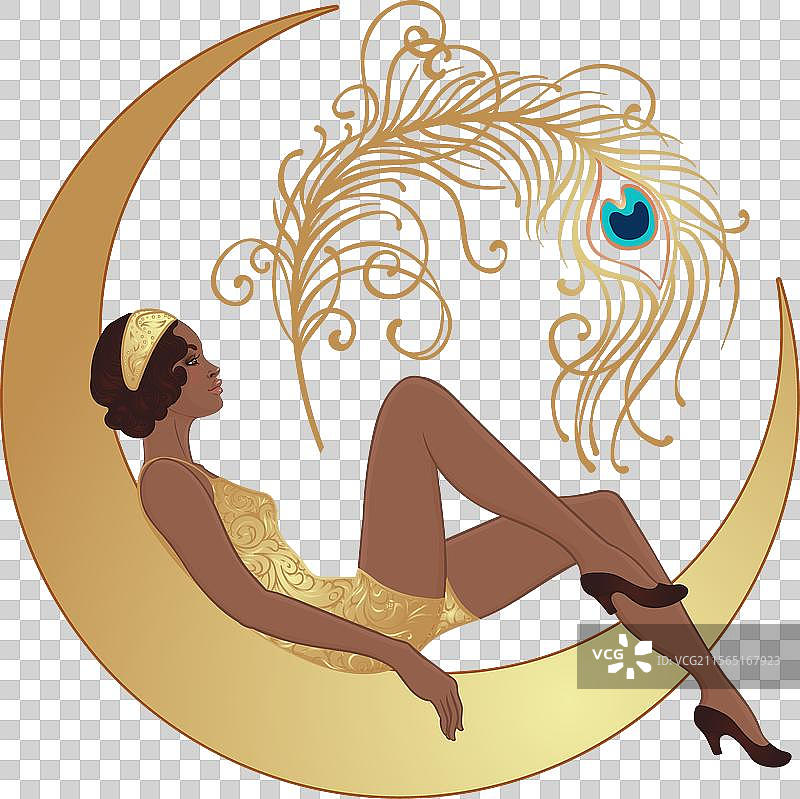 美丽的黑人女性坐在复古纸上图片素材