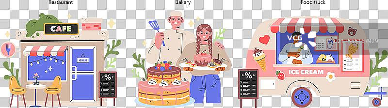 餐饮小企业，包括咖啡馆和面包店图片素材