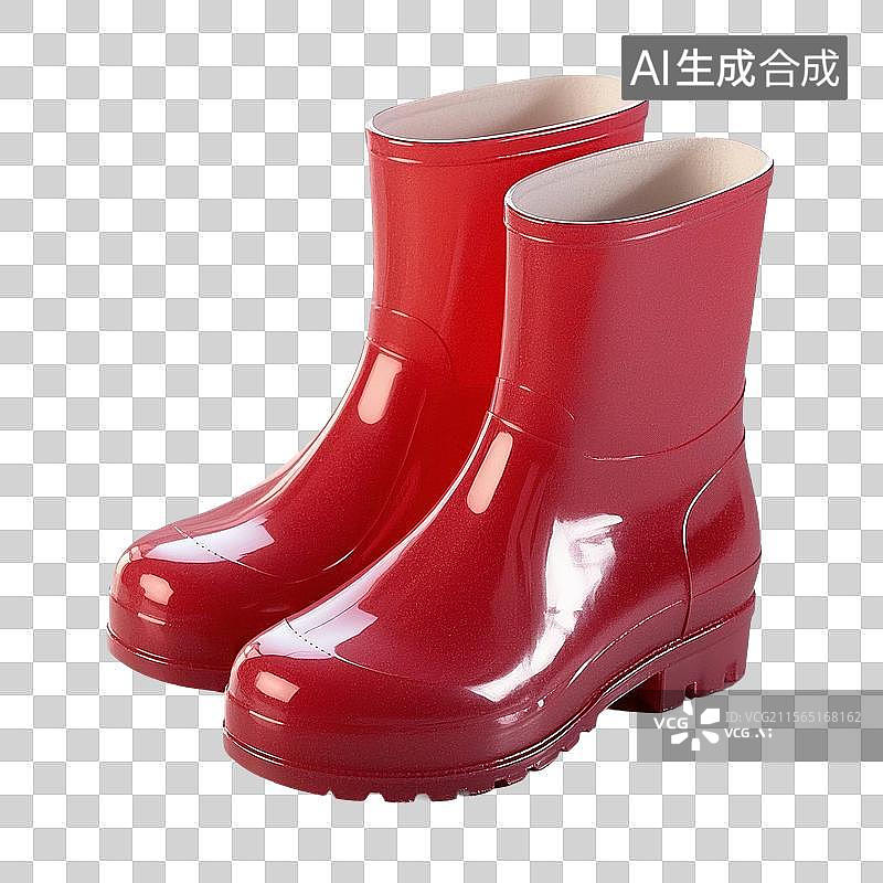 【AI数字艺术】3D渲染，一双水鞋，红色雨鞋，夏天免抠元素图片素材