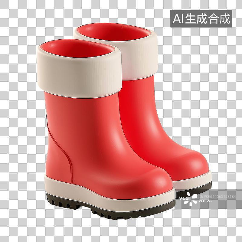 【AI数字艺术】3D渲染，一双水鞋，红色雨鞋，夏天免抠元素图片素材