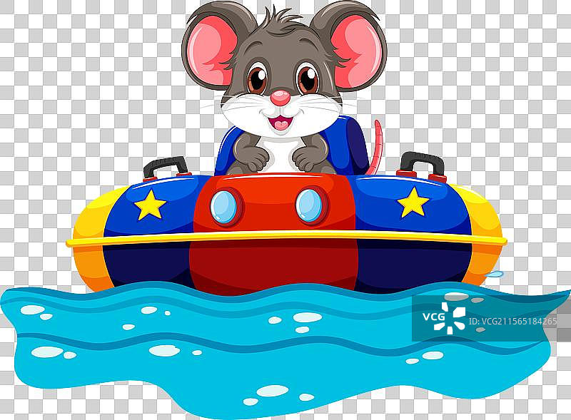 卡通老鼠在色彩斑斓的玩具船上航行图片素材