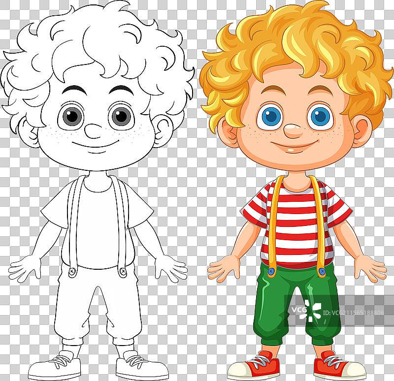 可爱的小丑角色，包含彩色和轮廓版本图片素材