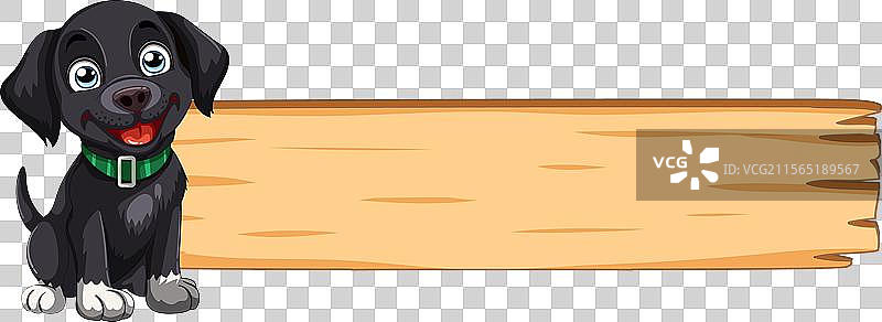 可爱的黑色小狗在木牌旁边图片素材