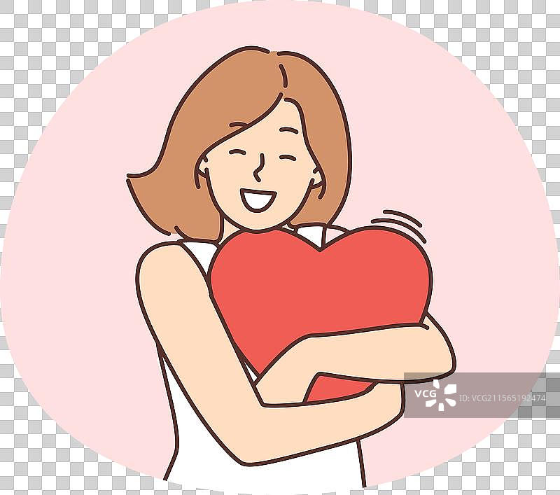 快乐的女人双手捧着心形物体图片素材