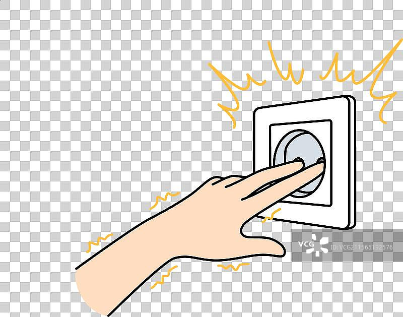 男人把手指插入插座，触电了。图片素材