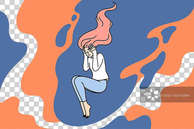 抑郁的女性捂着头感到偏头痛图片素材