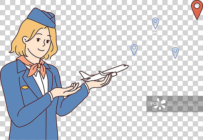 女空姐邀请您一起去空中旅行图片素材