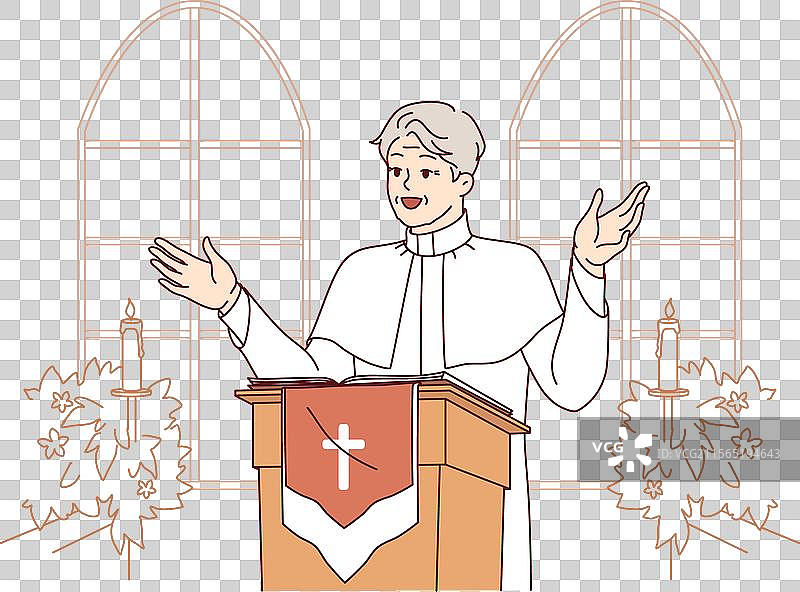 微笑的男性牧师在天主教中主持讲道图片素材