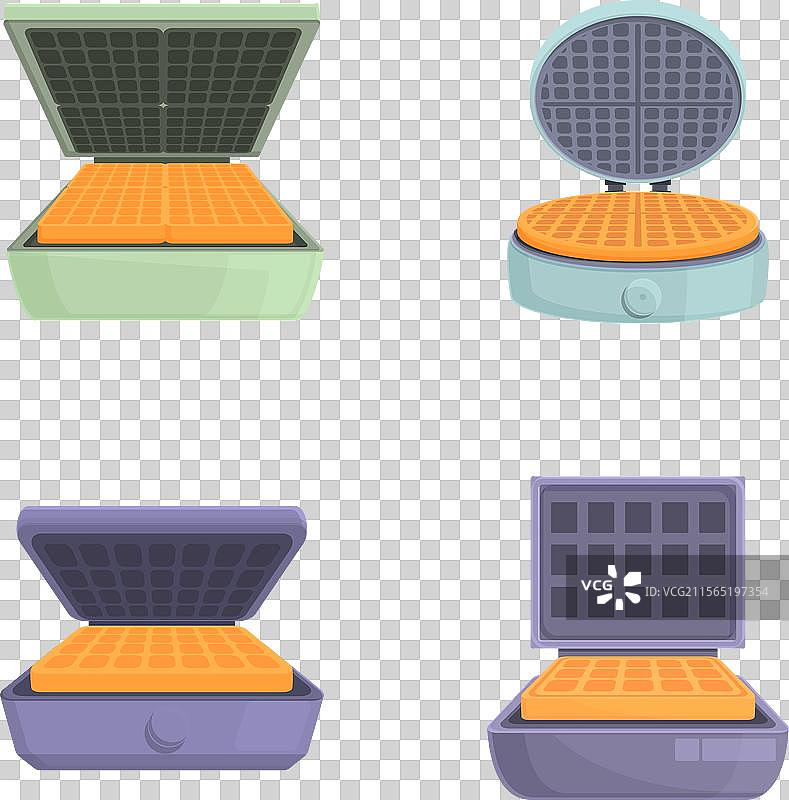waffle maker icons set cartoon electric图片素材