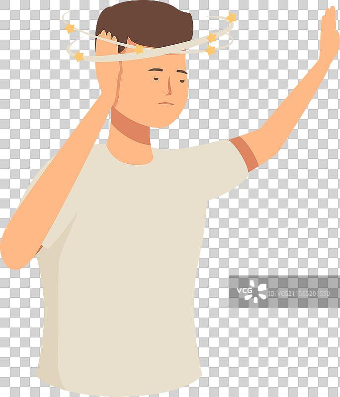 年轻男子与卡通鸟和星星图片素材