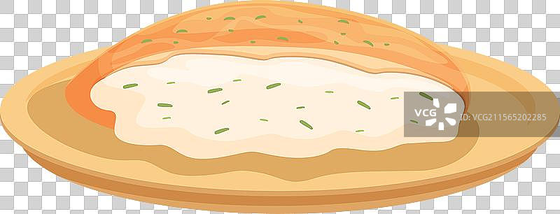 新鲜出炉的皮塔饼配鹰嘴豆泥放在盘子上图片素材