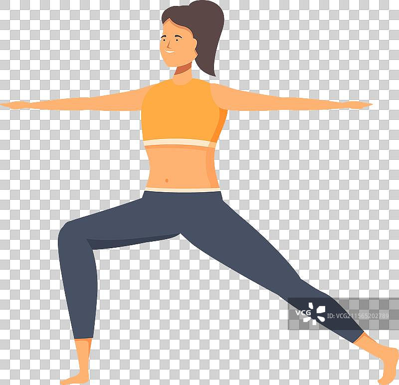 年轻女性在瑜伽中练习战士二式姿势图片素材